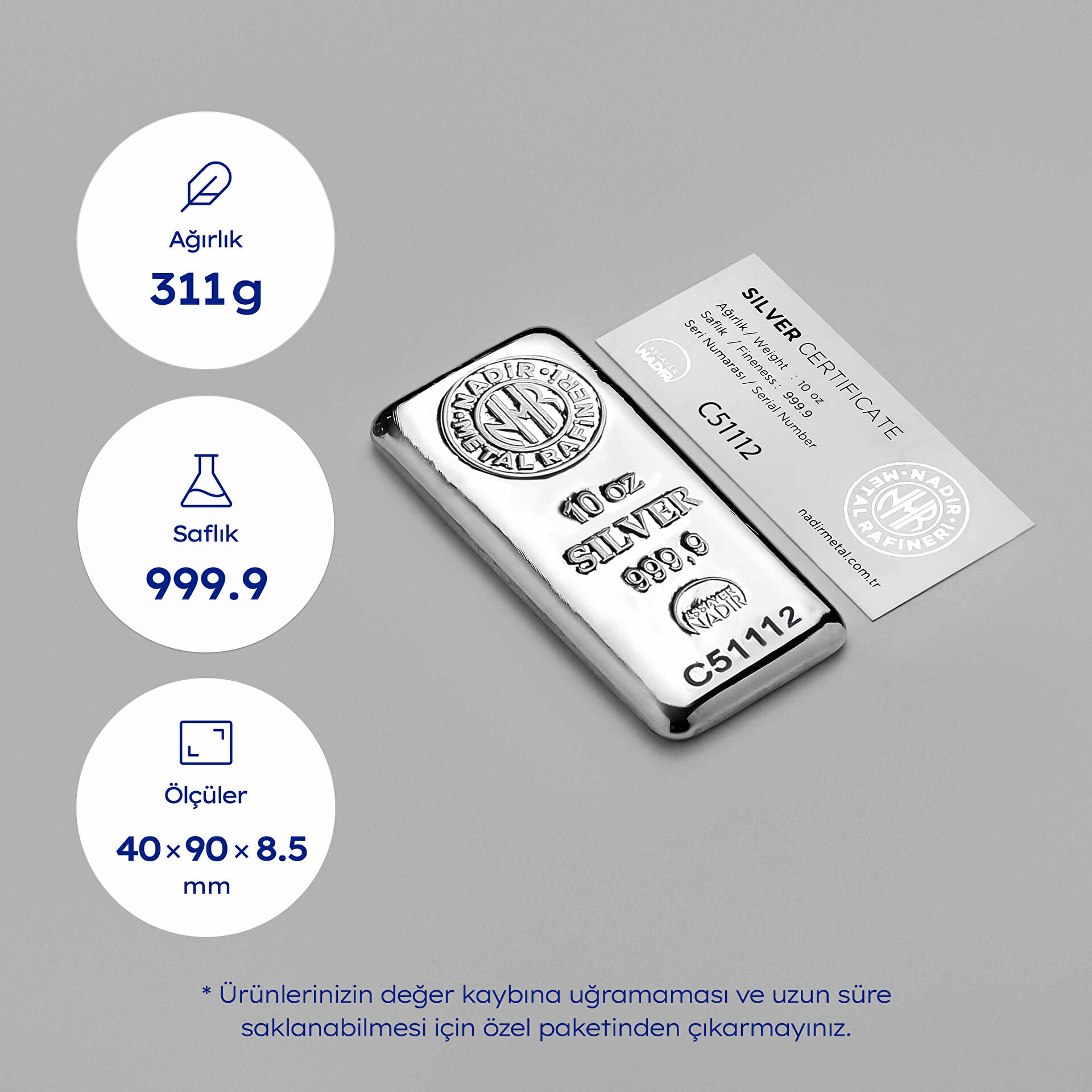 NadirGold 10 Oz Gümüş Külçe - 3